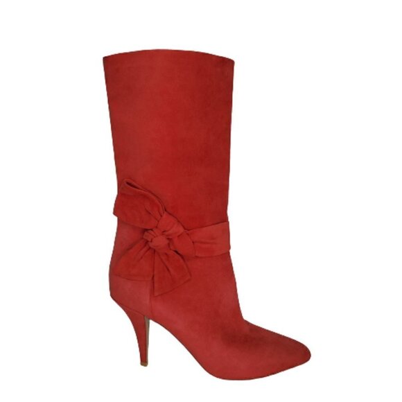 Valentino Garavani Suede Pointed Toe Mid Calf Boots - Picture 1 of 7